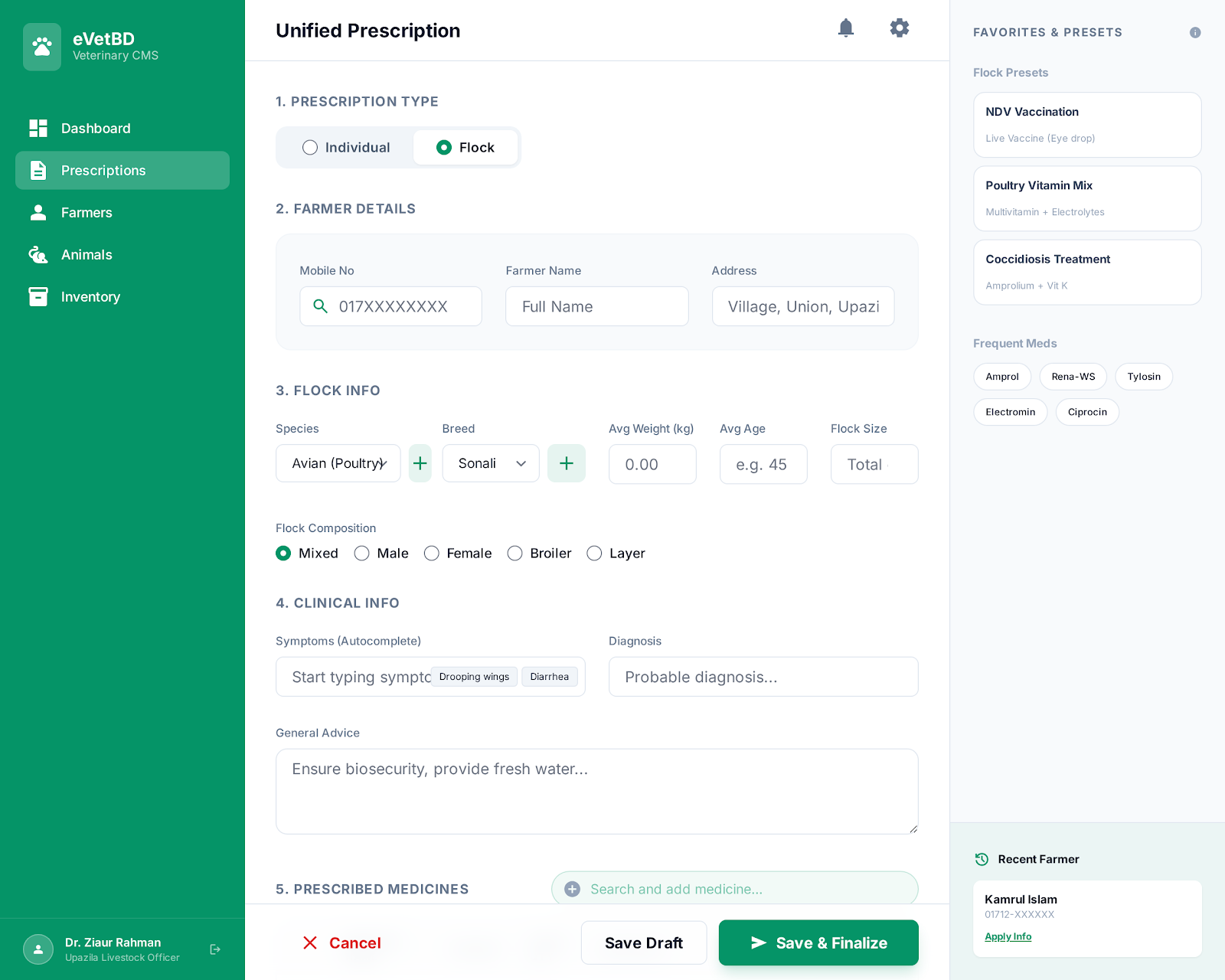 Flock prescription form