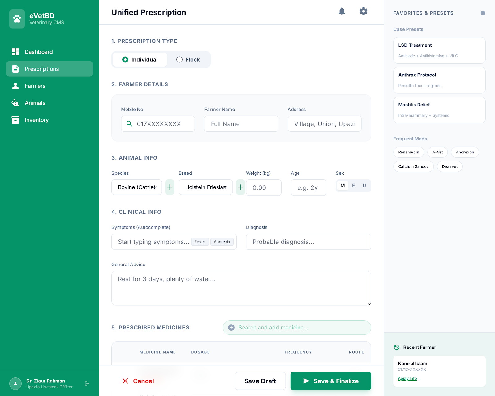 eVetBD Prescription Form